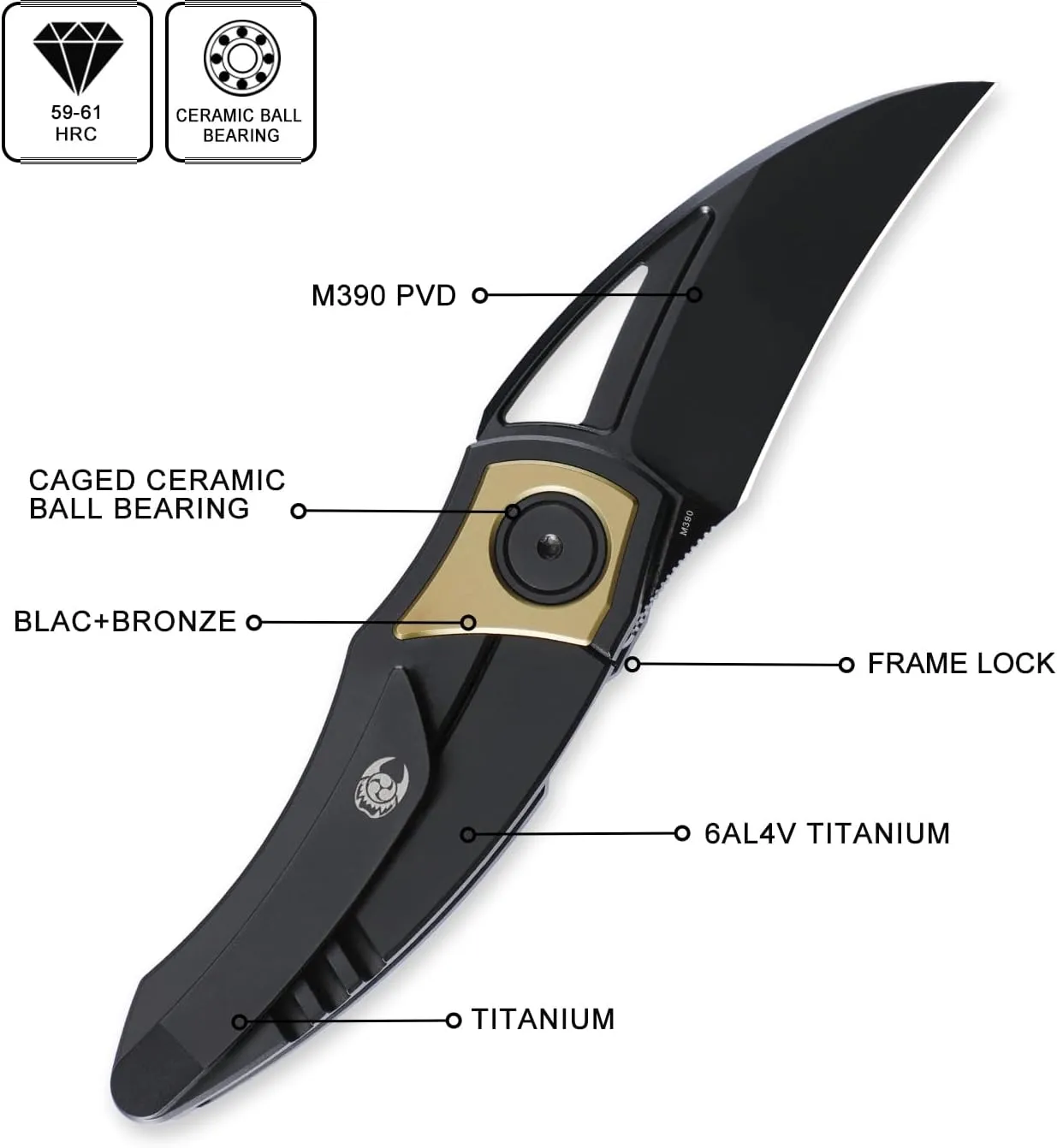 Knife Karasu Pocket Folding Knife,2.12" M390 Steel Blade PVD Processing, Titanium Handle Front Flipper Knife,Small EDC Knife with Pocket Clip (Black Gold)