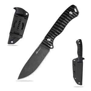 Knives 14C28N Steel Tactical Fixed Blade Knife with kydex sheath for Men EDC Outdoor Camping Survival Hunting (Black black handle)