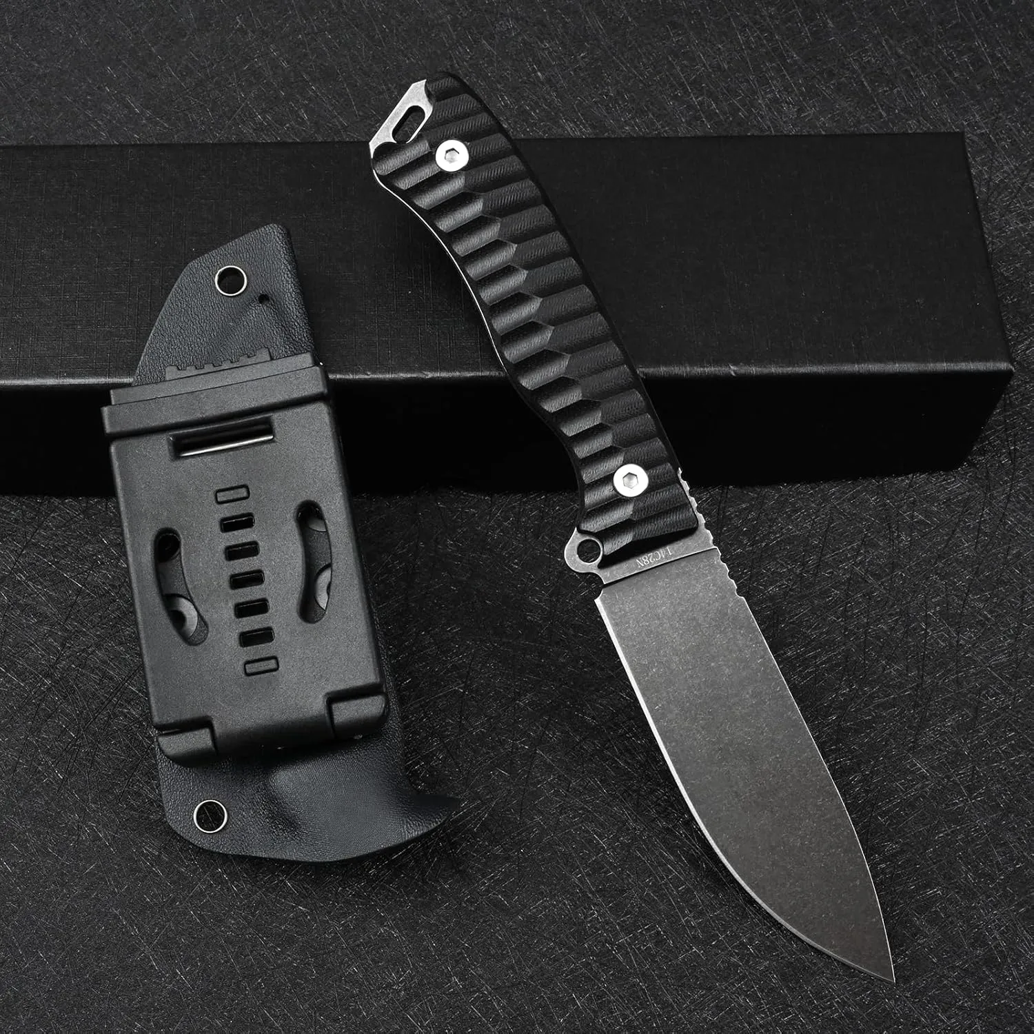 Knives 14C28N Steel Tactical Fixed Blade Knife with kydex sheath for Men EDC Outdoor Camping Survival Hunting (Black black handle)