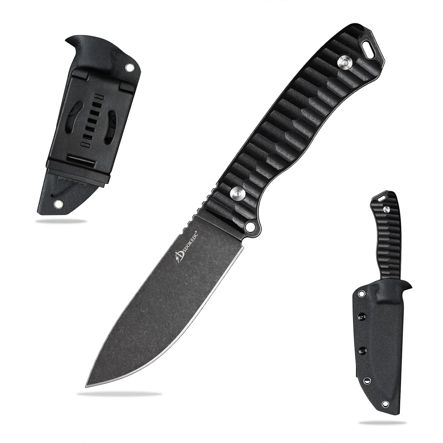 Knives 14C28N Steel Tactical Fixed Blade Knife with kydex sheath for Men EDC Outdoor Camping Survival Hunting (Black black handle)