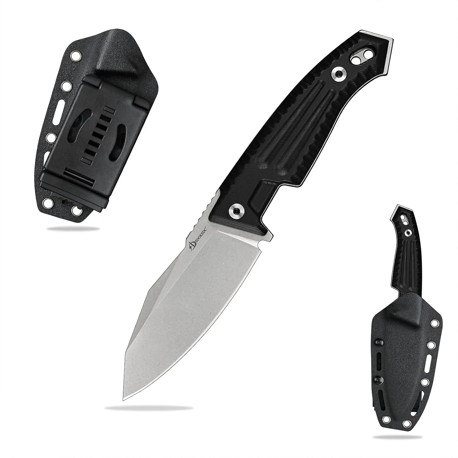 Knives 3.89“ DC53 Steel Tactical Fixed Blade Knife G10 Handle with kydex sheath for Men EDC Outdoor Camping Survival Hunting (White Stone Wash)