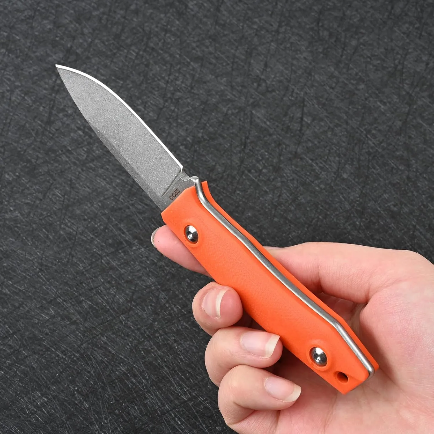 Knives 6.49 inch DC53 Steel Tactical Fixed Blade Knife with kydex sheath for Men EDC Outdoor Camping Survival Hunting (White stone wash orange handle)