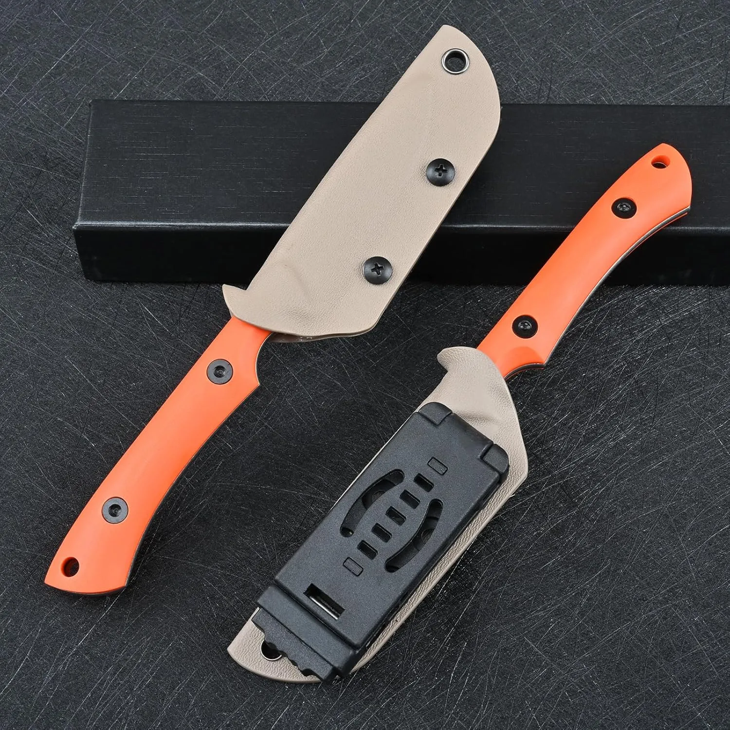Knives DC53 Steel Tactical Fixed Blade Knife with kydex sheath for Men EDC Outdoor Camping Survival Hunting (White G10 Orange)