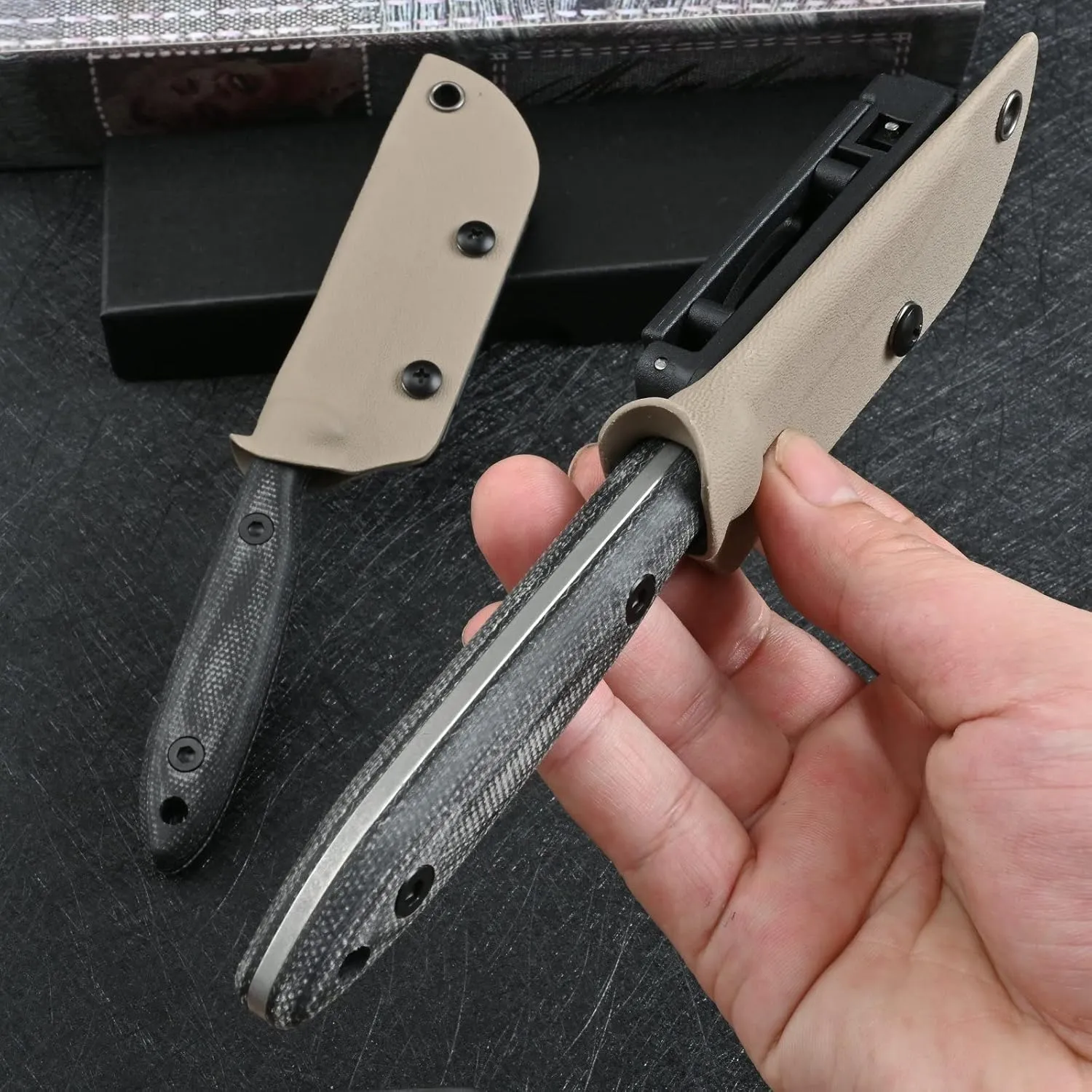 Knives DC53 Steel Tactical Fixed Blade Knife with kydex sheath for Men EDC Outdoor Camping Survival Hunting (White stone wash)