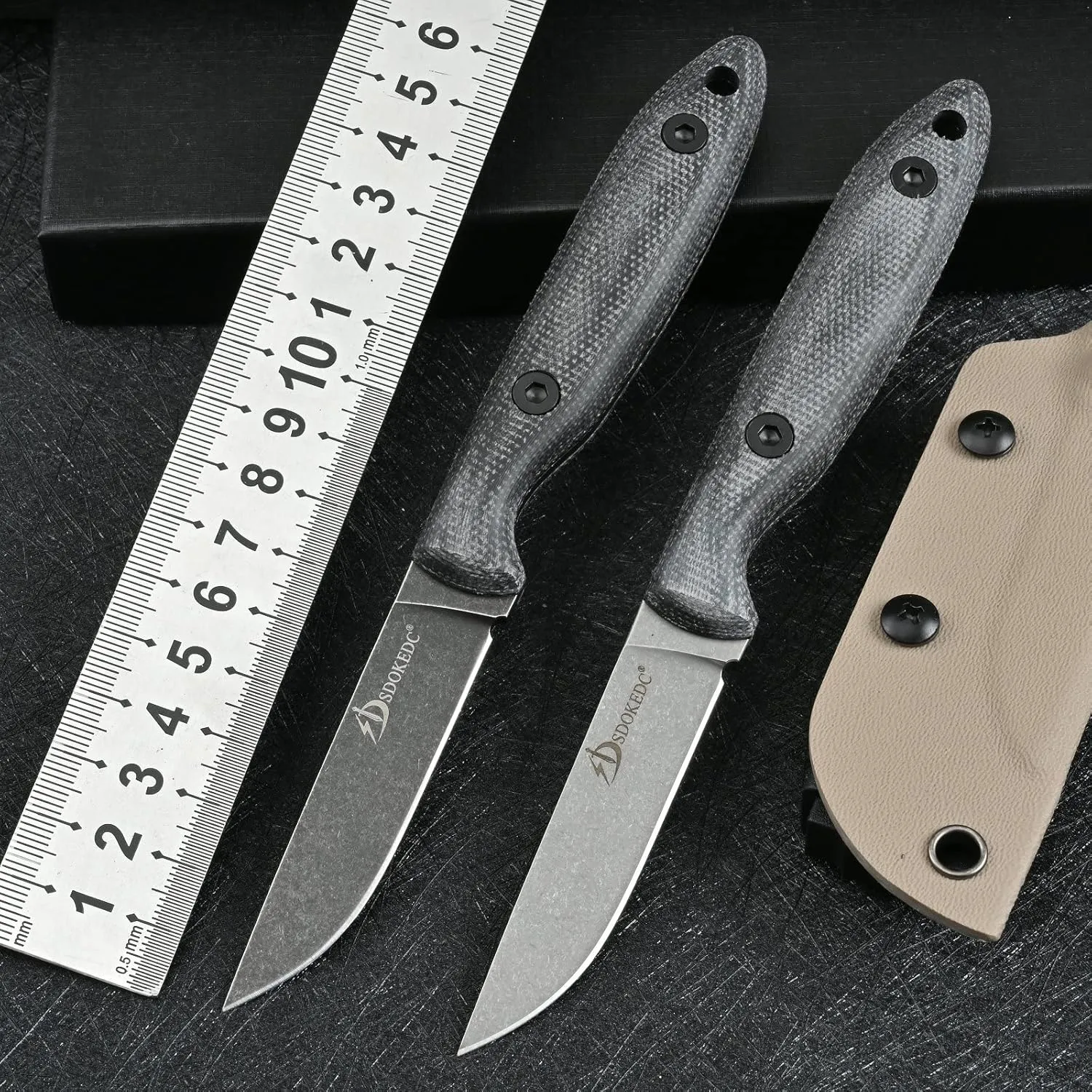 Knives DC53 Steel Tactical Fixed Blade Knife with kydex sheath for Men EDC Outdoor Camping Survival Hunting (White stone wash)