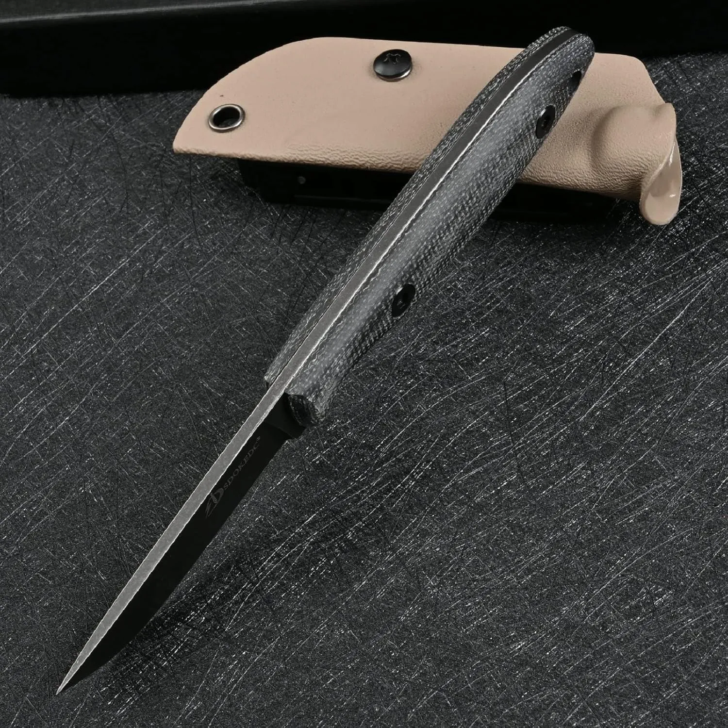 Knives DC53 Steel Tactical Fixed Blade Knife with kydex sheath for Men EDC Outdoor Camping Survival Hunting (White stone wash)