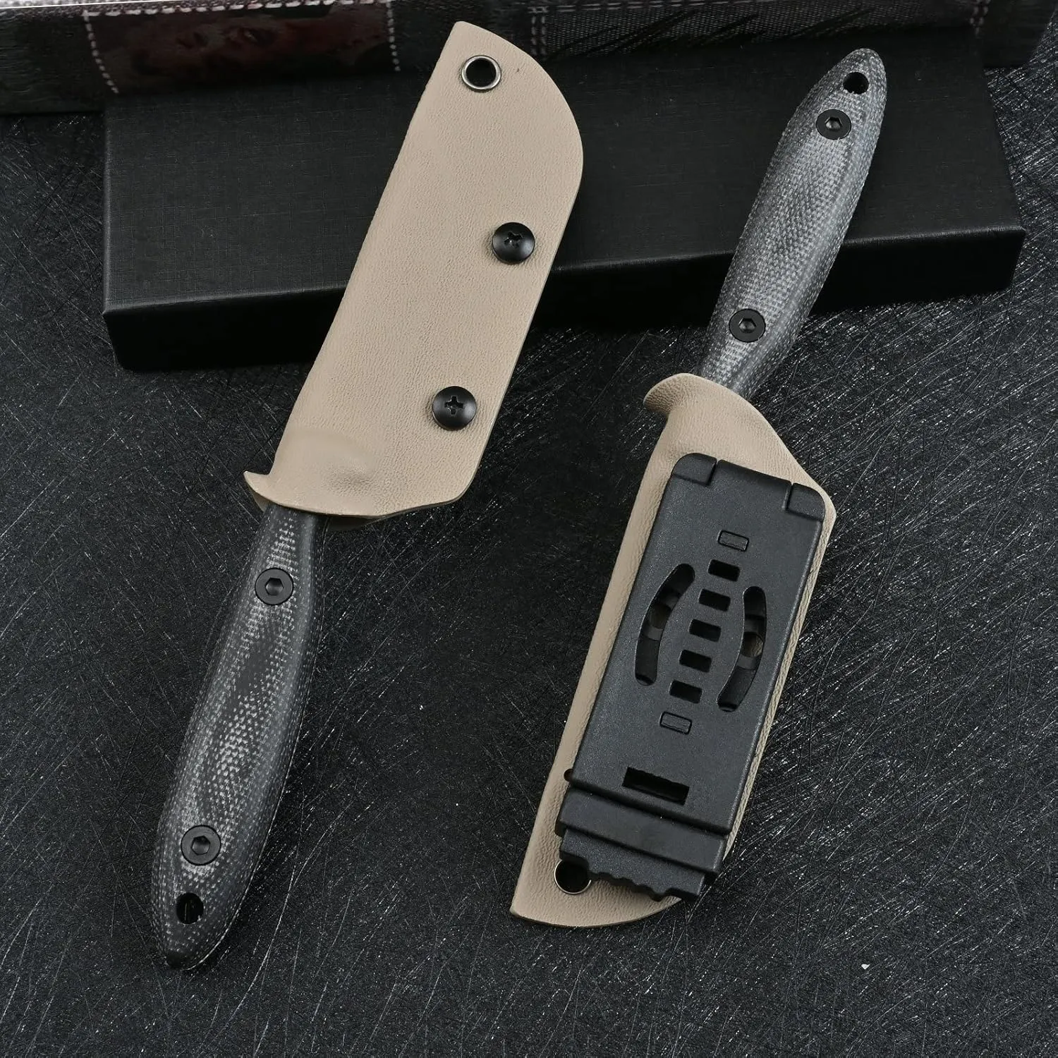 Knives DC53 Steel Tactical Fixed Blade Knife with kydex sheath for Men EDC Outdoor Camping Survival Hunting (White stone wash)