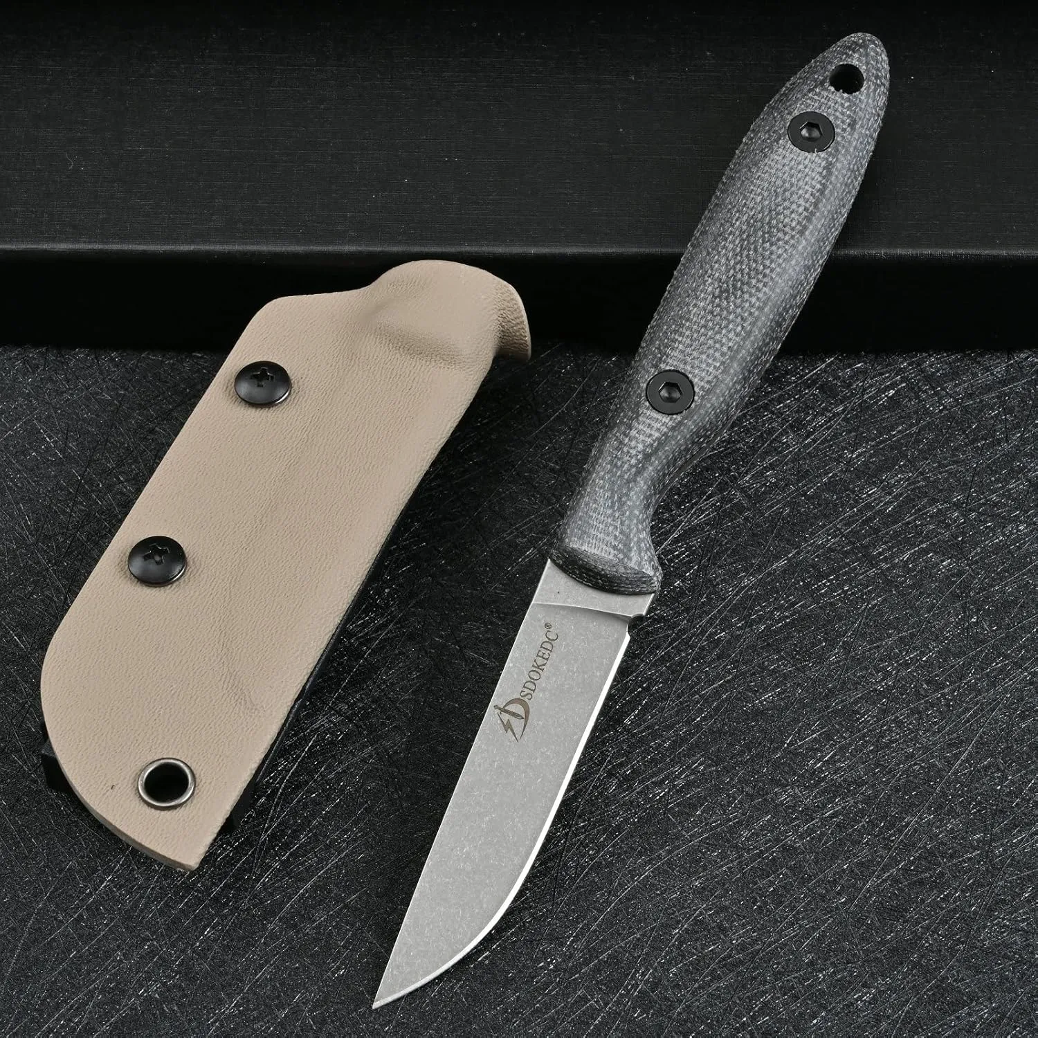 Knives DC53 Steel Tactical Fixed Blade Knife with kydex sheath for Men EDC Outdoor Camping Survival Hunting (White stone wash)