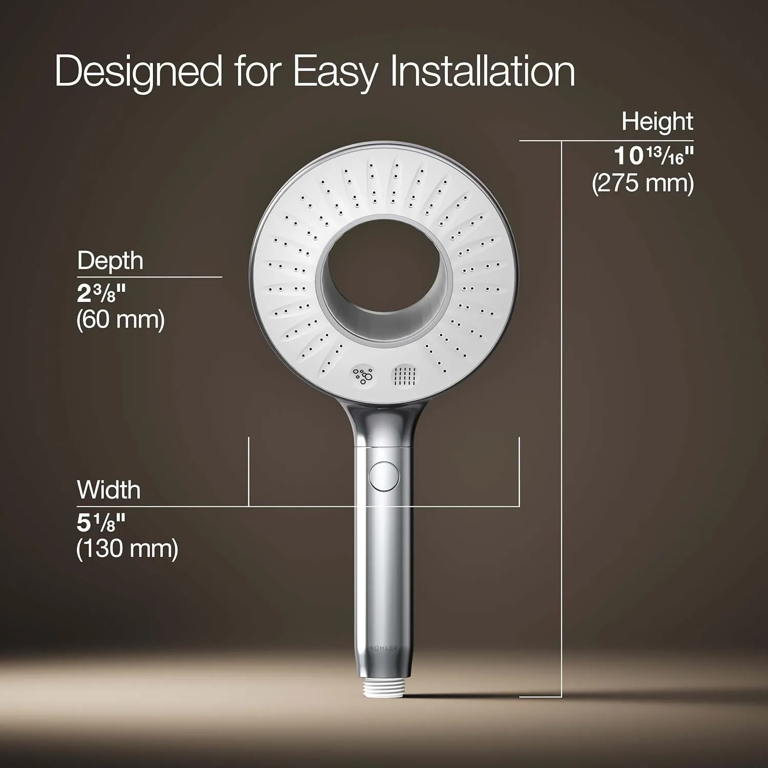KOHLER K-28681-G-CP SpaViva Two-Function Handheld Showerhead, Round High Pressure Shower Head, Compatible with SpaViva Cleansing Device, 1.75 GPM, Polished Chrome