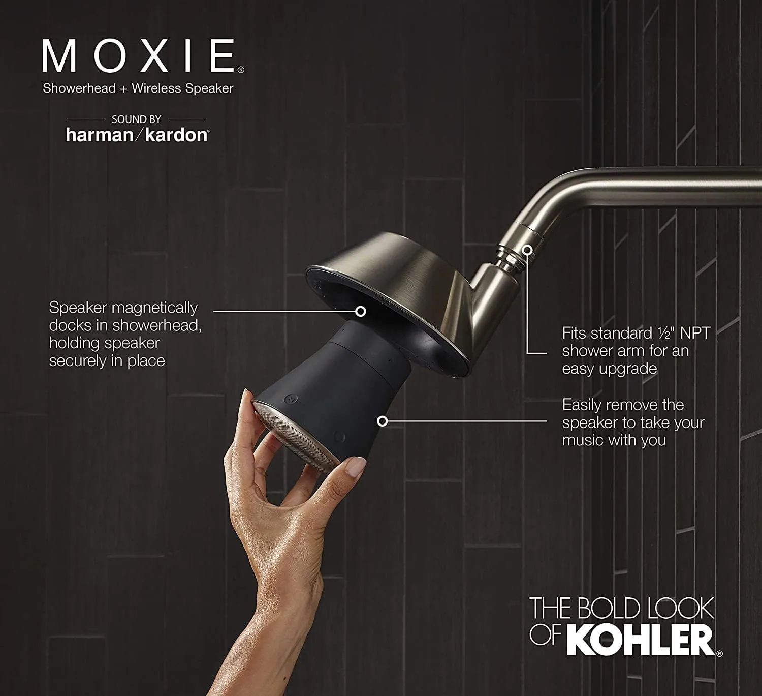 Kohler Moxie Showerhead and Waterproof Bluetooth Wireless Speaker, 2.5 gpm - Polished Chrome