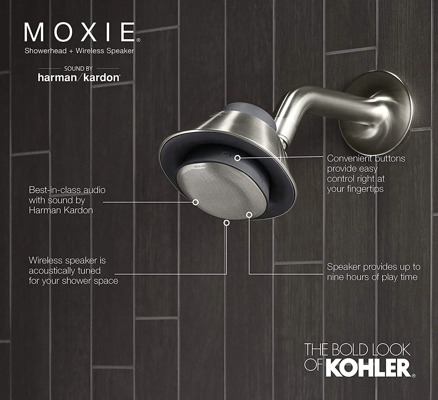 Kohler Moxie Showerhead and Waterproof Bluetooth Wireless Speaker, 2.5 gpm - Polished Chrome