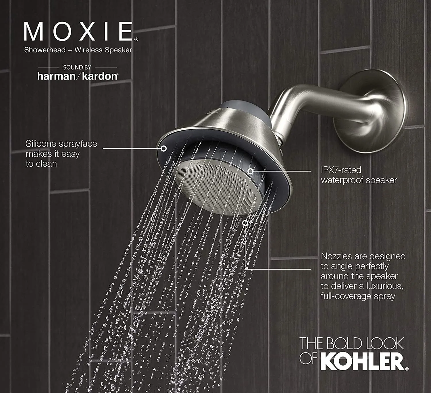 Kohler Moxie Showerhead and Waterproof Bluetooth Wireless Speaker, 2.5 gpm - Polished Chrome