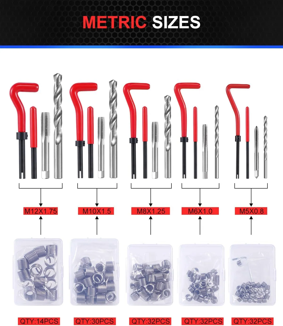 Kolvoii Helicoil Thread Repair Kit 320-Piece Metric SAE Heli Coil Thread Repair Kit with HSS Drill Bits Inserts Taps Break Off Tools, Universal Threaded Restorer Restoring Rethread