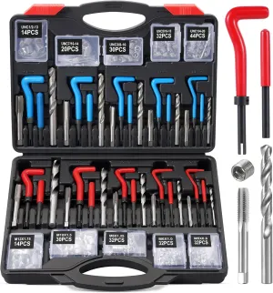 Kolvoii Helicoil Thread Repair Kit 320-Piece Metric SAE Heli Coil Thread Repair Kit with HSS Drill Bits Inserts Taps Break Off Tools, Universal Threaded Restorer Restoring Rethread