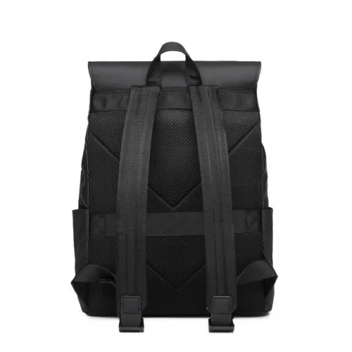 Kono Water-Resistant Urban Geometric Backpack with Laptop Compartment - Black