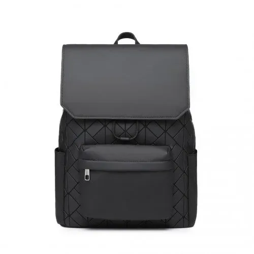 Kono Water-Resistant Urban Geometric Backpack with Laptop Compartment - Black