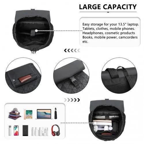 Kono Water-Resistant Urban Geometric Backpack with Laptop Compartment - Black