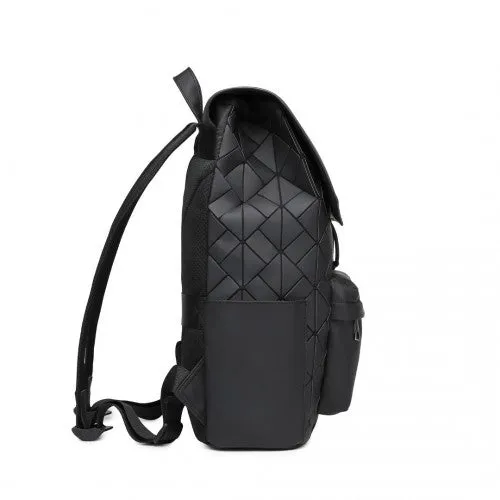 Kono Water-Resistant Urban Geometric Backpack with Laptop Compartment - Black