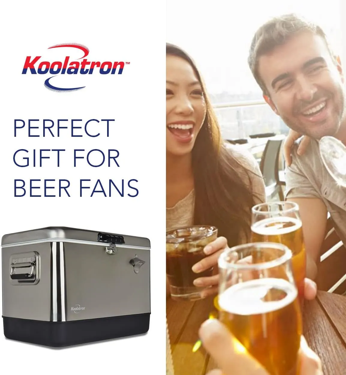 KoolatronStainless Steel Ice Chest Beverage Cooler with Bottle Opener, 51 L (54 qt), 85 Can Capacity Portable Cooler, Silver and Black, for Camping, Beach, RV, BBQs, Tailgating, Fishing