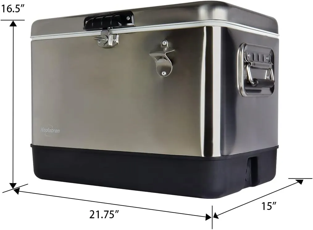 KoolatronStainless Steel Ice Chest Beverage Cooler with Bottle Opener, 51 L (54 qt), 85 Can Capacity Portable Cooler, Silver and Black, for Camping, Beach, RV, BBQs, Tailgating, Fishing