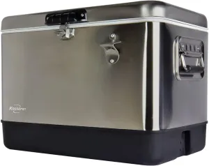 KoolatronStainless Steel Ice Chest Beverage Cooler with Bottle Opener, 51 L (54 qt), 85 Can Capacity Portable Cooler, Silver and Black, for Camping, Beach, RV, BBQs, Tailgating, Fishing