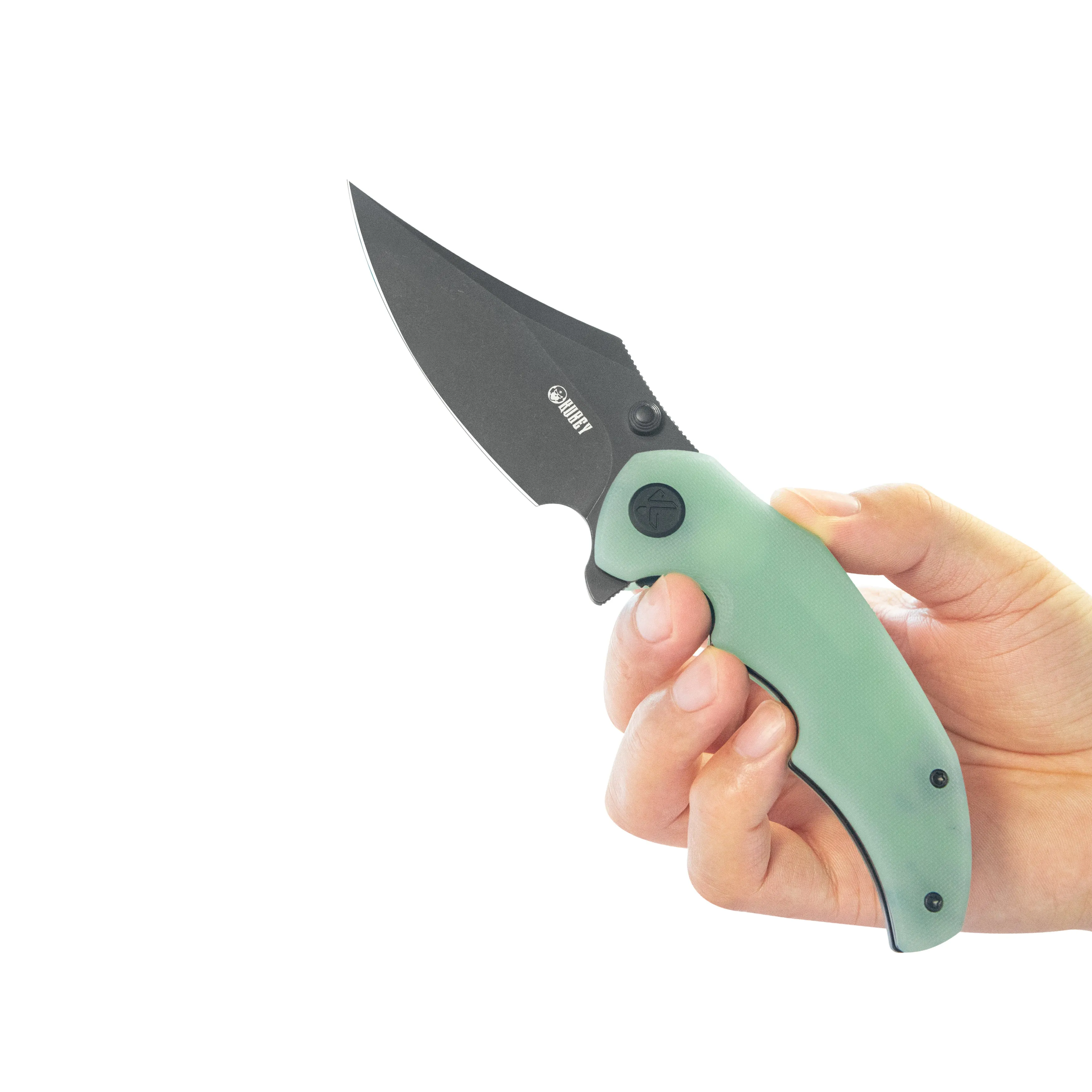 Kubey Ceto Flipper Camping Folding Knife Jade G-10 Handle 3.46" Blackwash 14C28N Blade KU181F