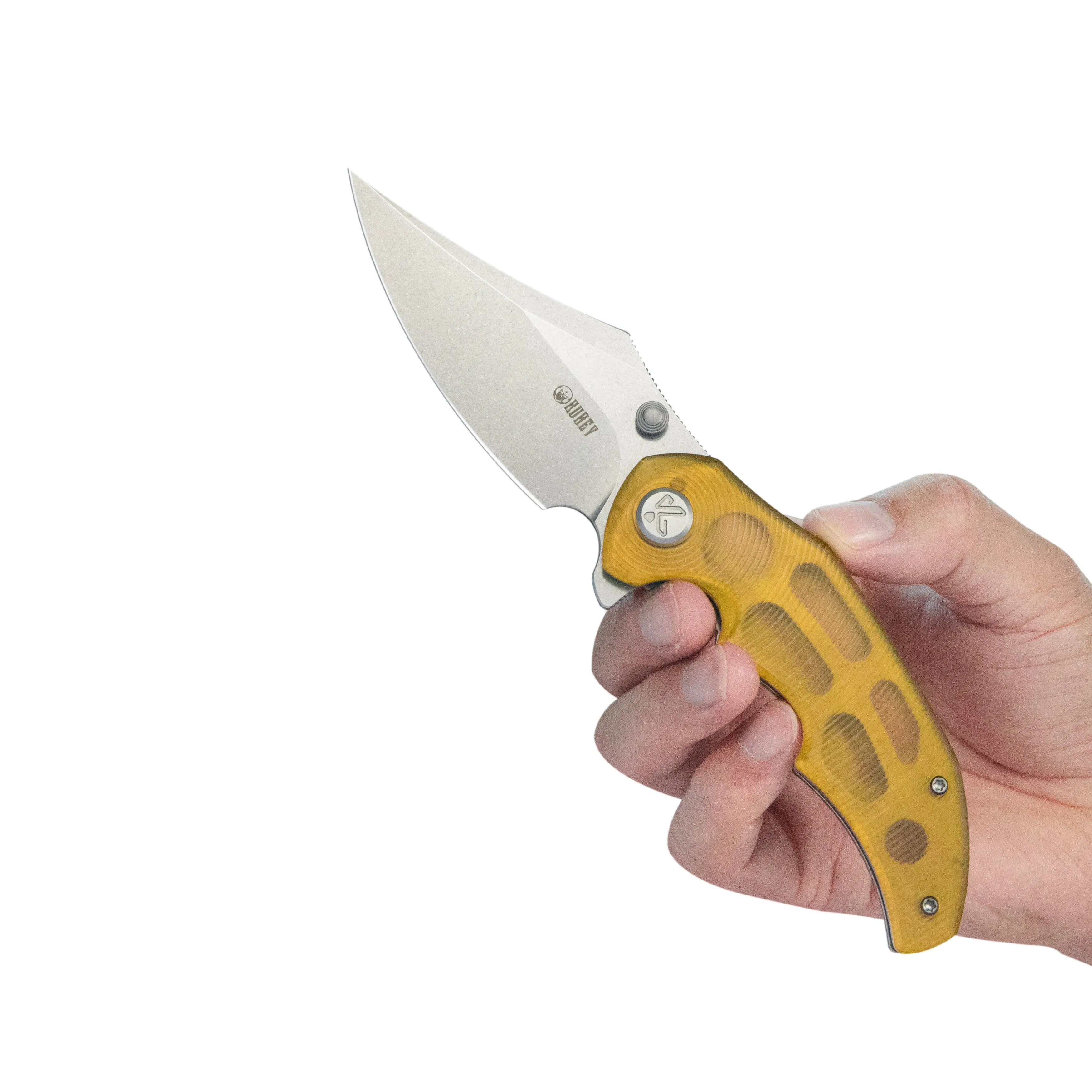 Kubey Ceto Flipper Camping Folding Knife Ultem Handle 3.46" Stonewash 14C28N Blade KU181C