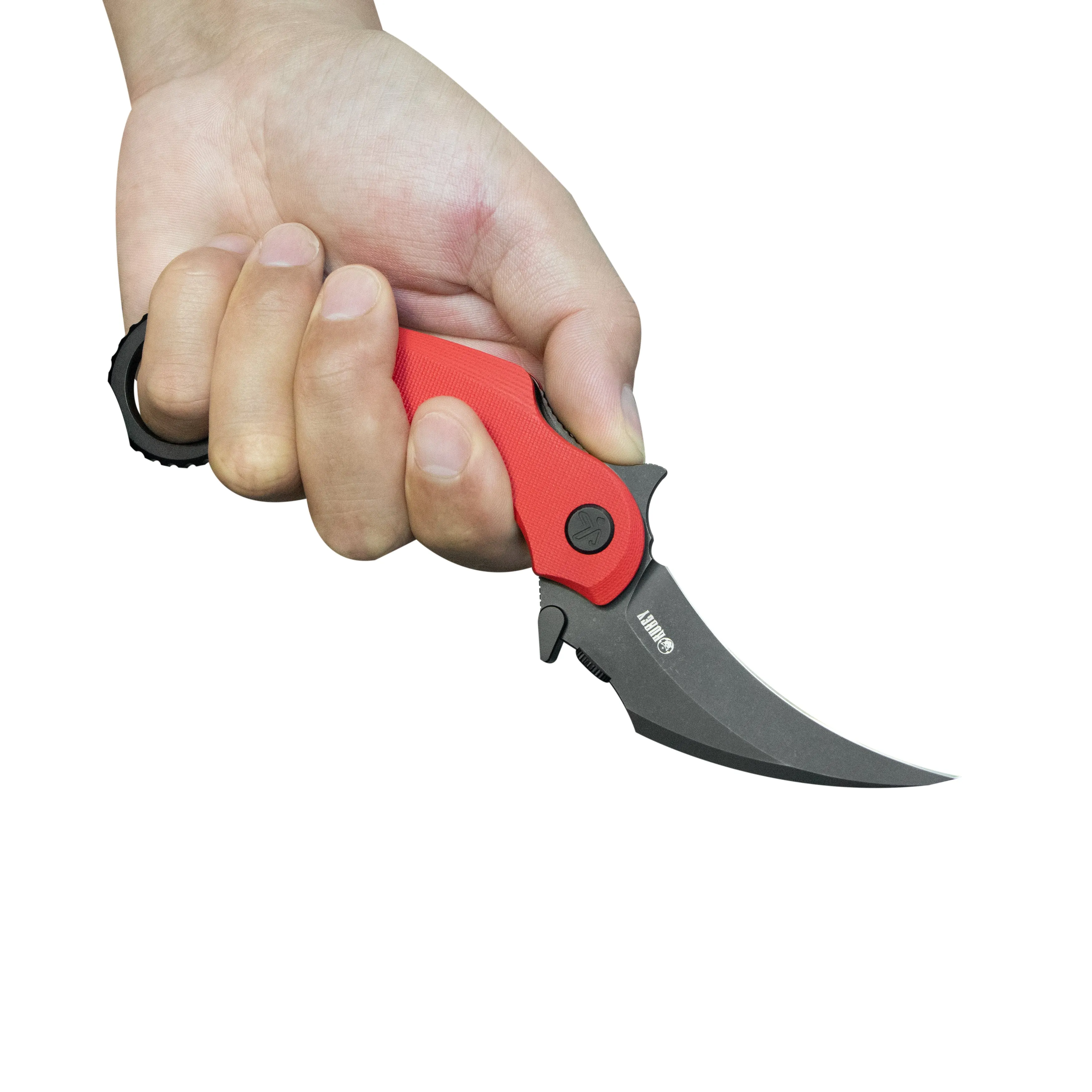 Kubey Rogue Pikal Karambit Folding Knife Red G10 Handle 2.91" Blackwash 14C28N Blade KU298F