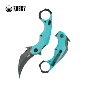 Kubey Rogue Pikal Karambit Folding Knife Tiffany Blue G10 Handle 2.91" Blackwash 14C28N Blade KU298D