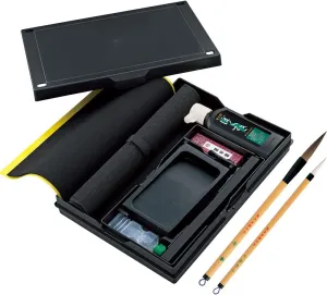 Kureteke Calligraphy Set for intermediate learners, Japanese Supplies Kit, Brushes Sumi Ink stick, Professional, Writing, Drawing, Art, Kanji, Made in Japan
