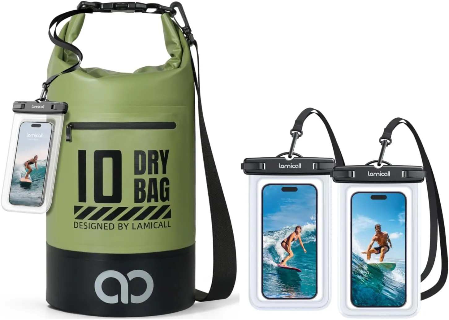 Lamicall Dry Bag Waterproof Backpack & Waterproof Phone Pouch Case