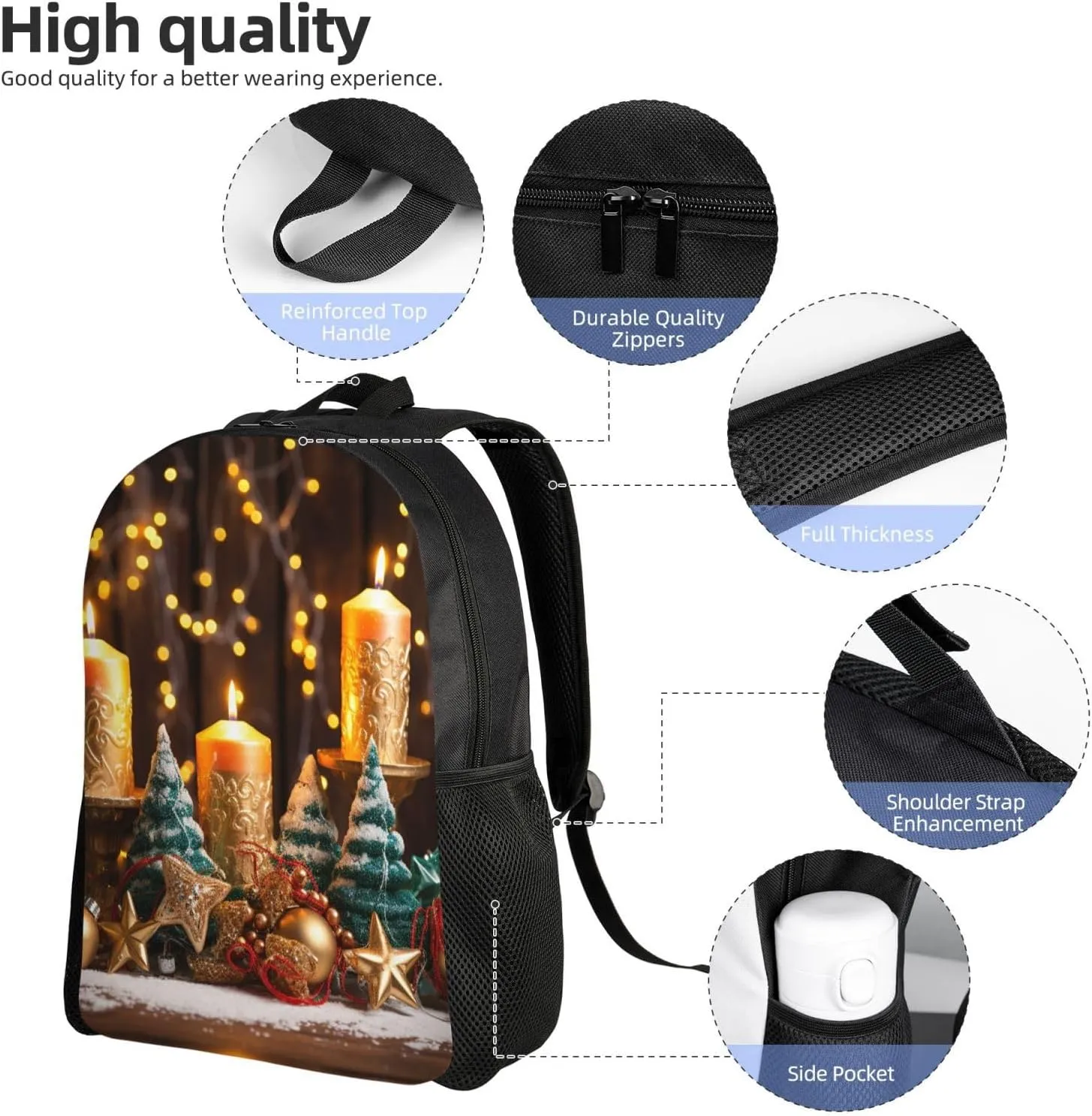 Laptop Backpack for Men Women Carry On Backpack Christmas trees Candles Backpack Lightweight Travel Bag Casual Daypack