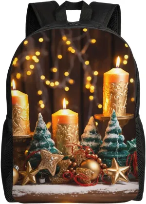 Laptop Backpack for Men Women Carry On Backpack Christmas trees Candles Backpack Lightweight Travel Bag Casual Daypack