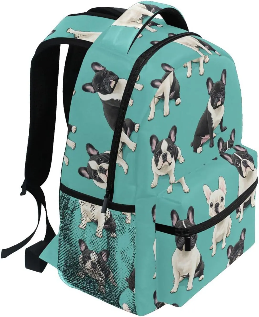 Laptop Backpack for Women Men Waterproof Vintage Daypacks with Chest Strap Gift Men & Women Cartoon Sweet French Bulldog Dogs Turquoise