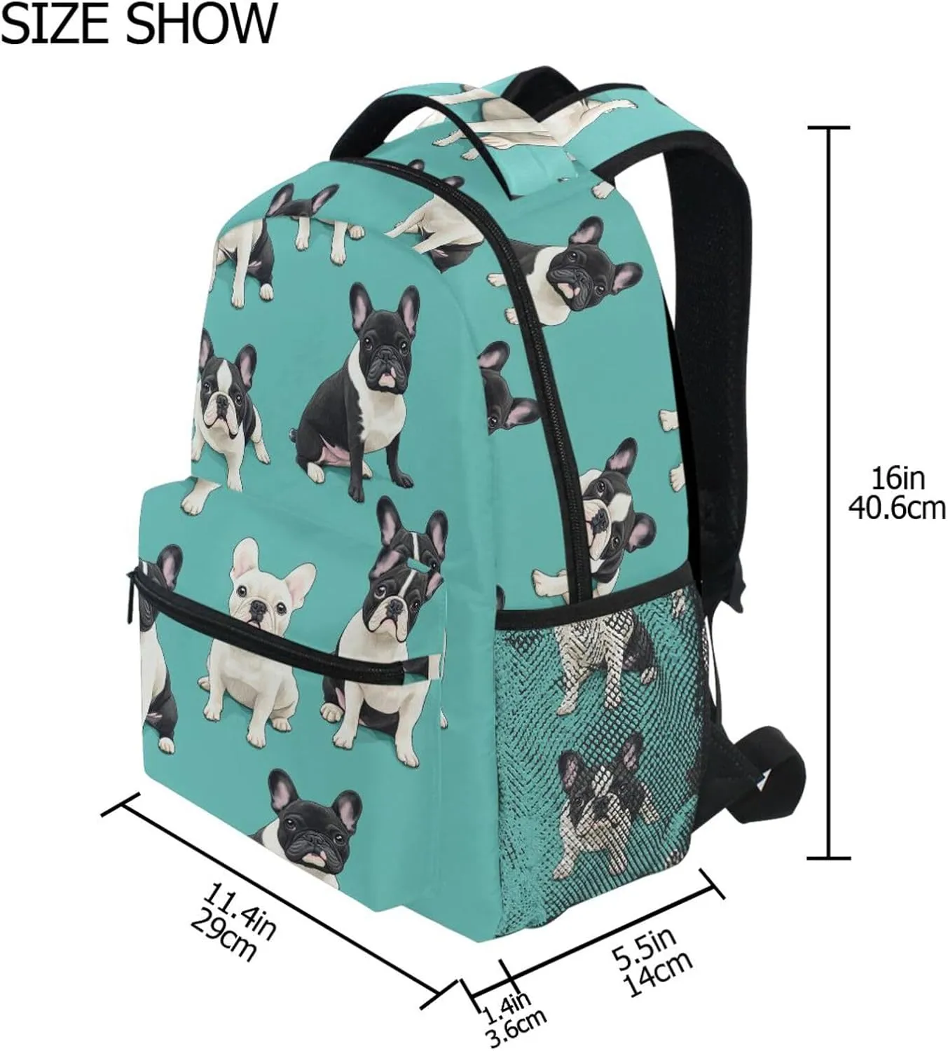 Laptop Backpack for Women Men Waterproof Vintage Daypacks with Chest Strap Gift Men & Women Cartoon Sweet French Bulldog Dogs Turquoise