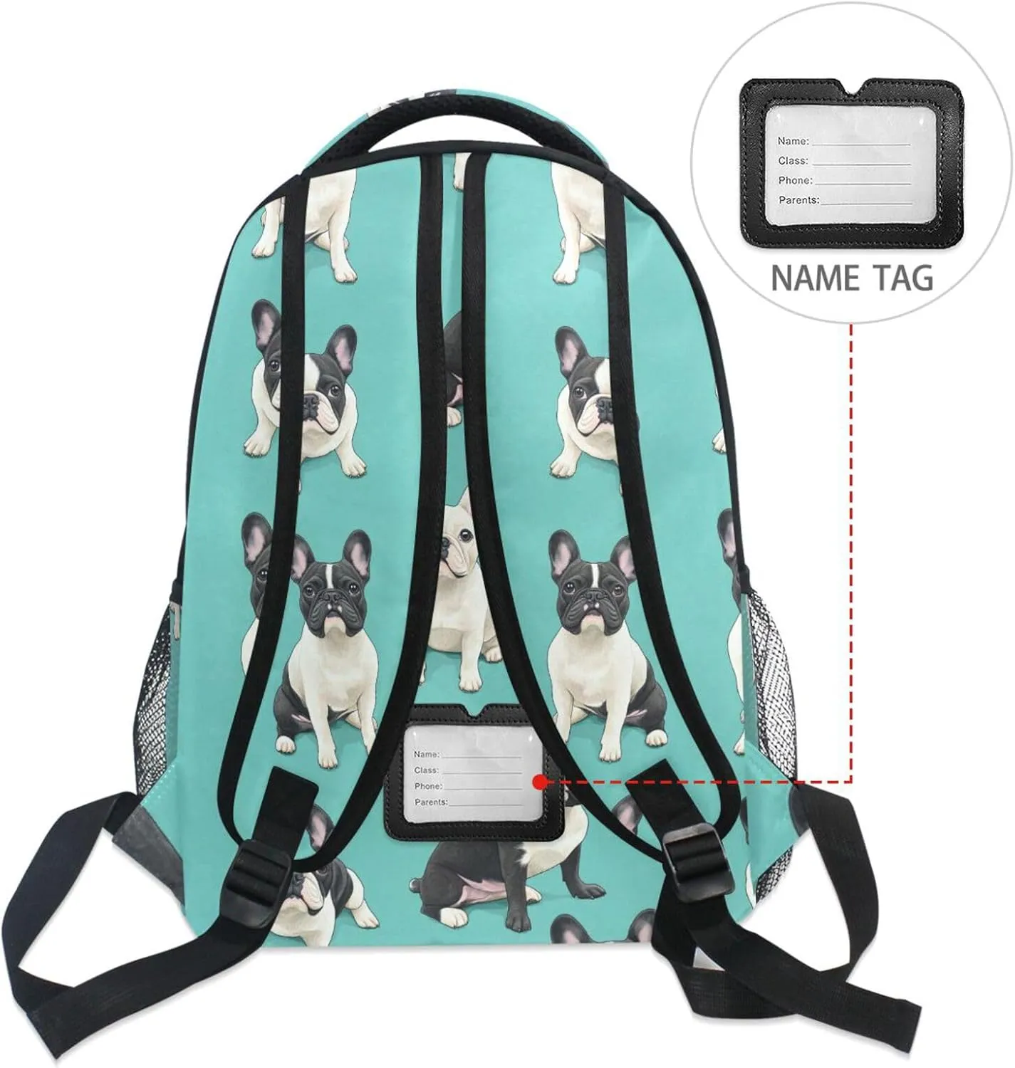 Laptop Backpack for Women Men Waterproof Vintage Daypacks with Chest Strap Gift Men & Women Cartoon Sweet French Bulldog Dogs Turquoise