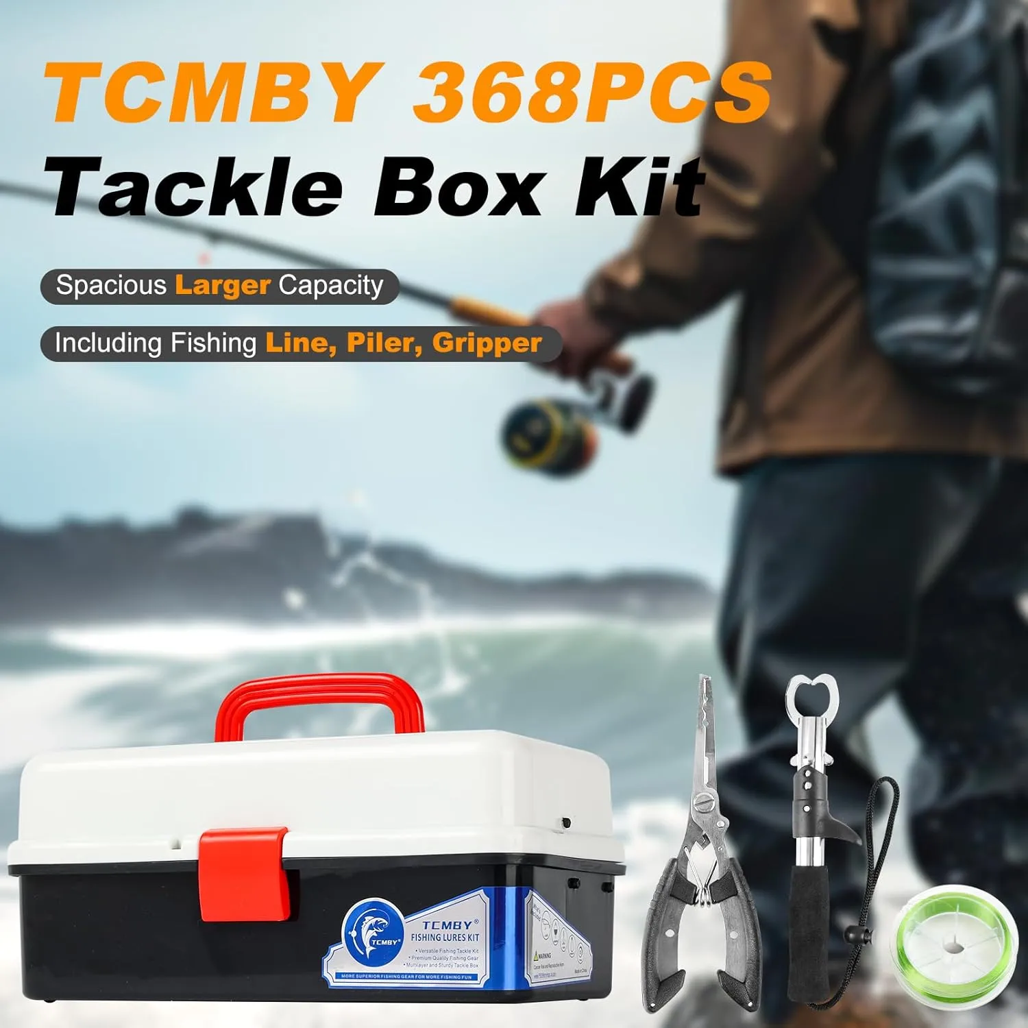 Large 3 Layers Tackle Box with Tackle Included, 368Pcs Fishing Lures Kit Contains Pliers,Crankbait,Hooks,Weights & Accessories, Fishing Gear Bait Lure Gifts for Men Bass Freshwater (Black White)