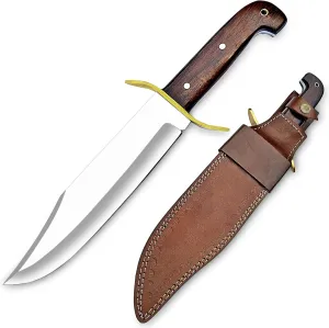 Large Bowie Knife with Leather Sheath Fixed Blade Hunting Knife D2 Steel with Leather for Outdoor Camping