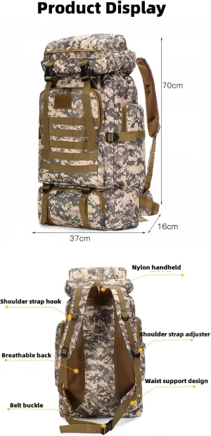 Large Capacity 80L Waterproof Camouflage Tactical Backpack Hiking Bag Leisure Outdoor Sports Backpack Hiking (CP camouflage)