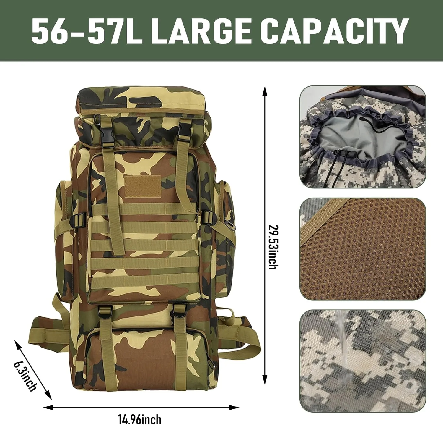 Large Capacity Hiking Backpack, Hiking for Men 56L/70L Camping Backpack 3 Days Pack for Climbing (New bundle number)