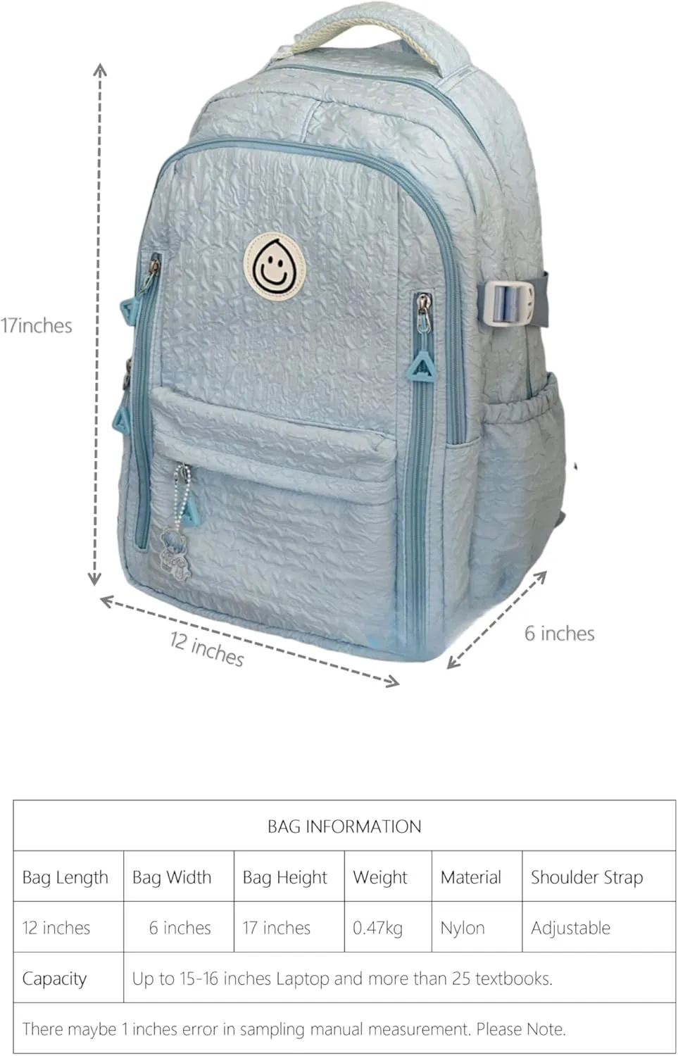 Large Capacity Textured Waterproof Backpack with pins and Accessories small cosmetic bag (Black)