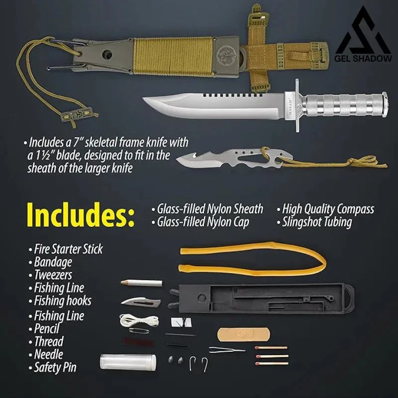 Large Hunting Knife Bowie Sharp Fixed Blade Camping Military Outdoor Survival Set