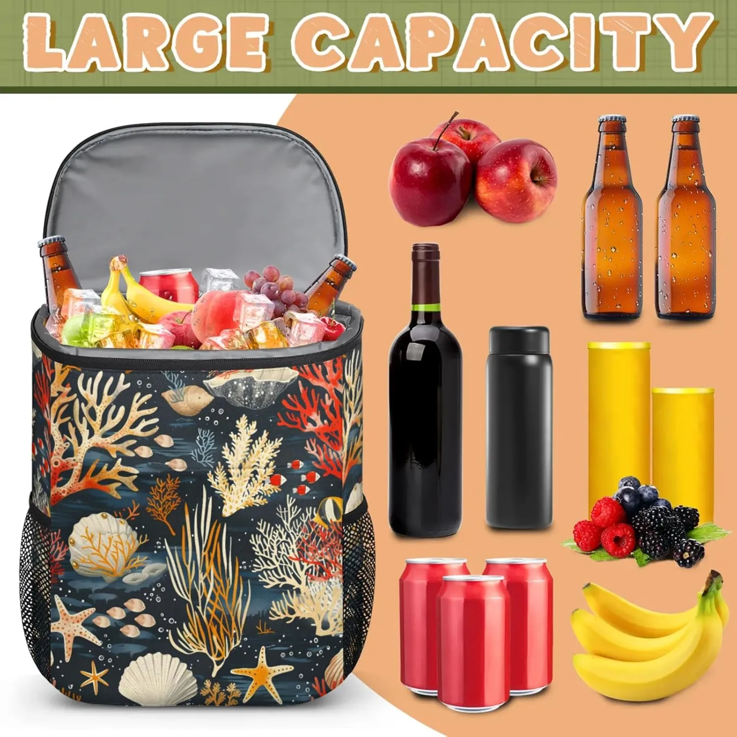 Large Insulated Cooler Backpack, Leak Proof Backpack 30 Cans, Cooler Bag for 12h Hot/Cold Retention