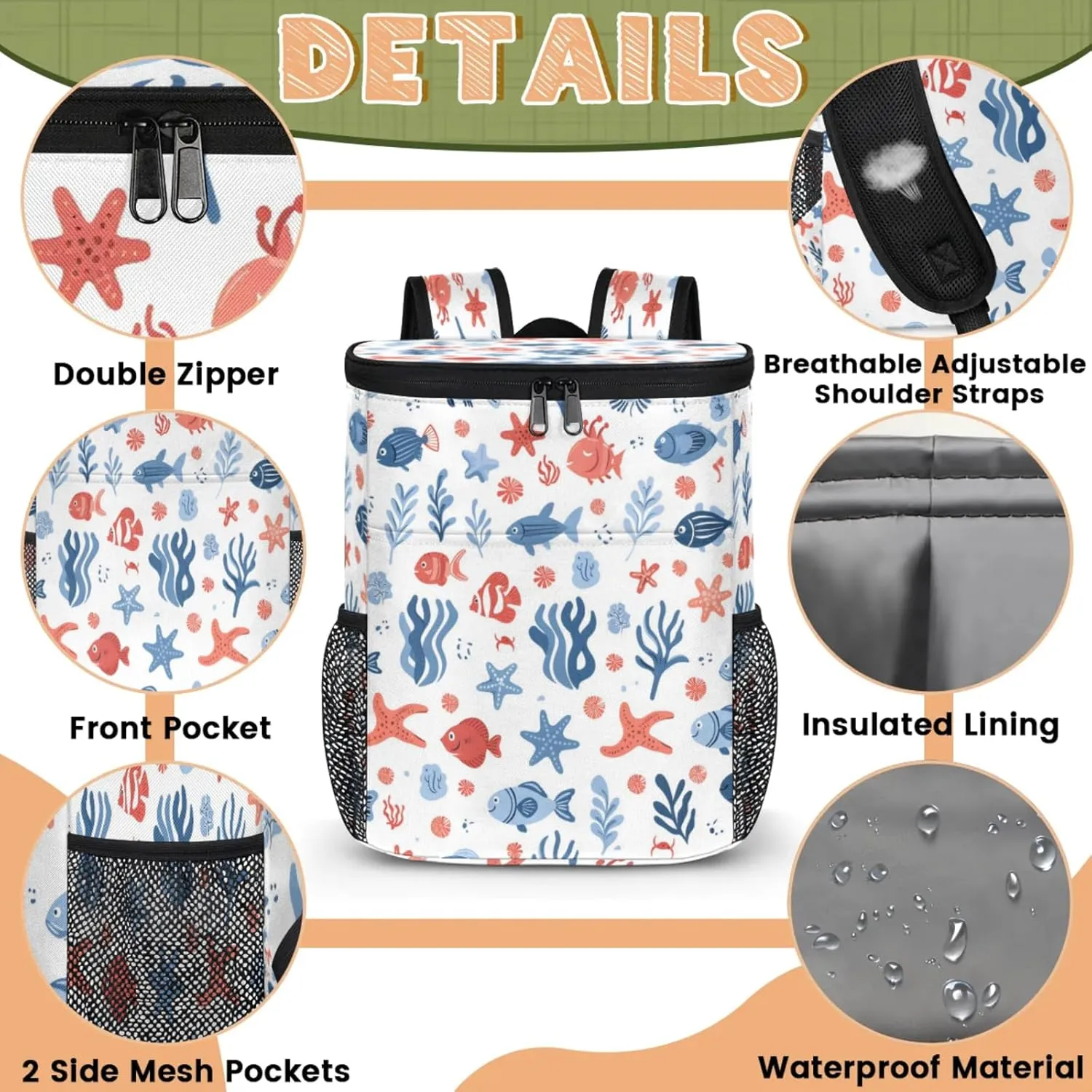 Large Insulated Cooler Backpack, Leak Proof Backpack 30 Cans, Cooler Bag for 12h Hot/Cold Retention