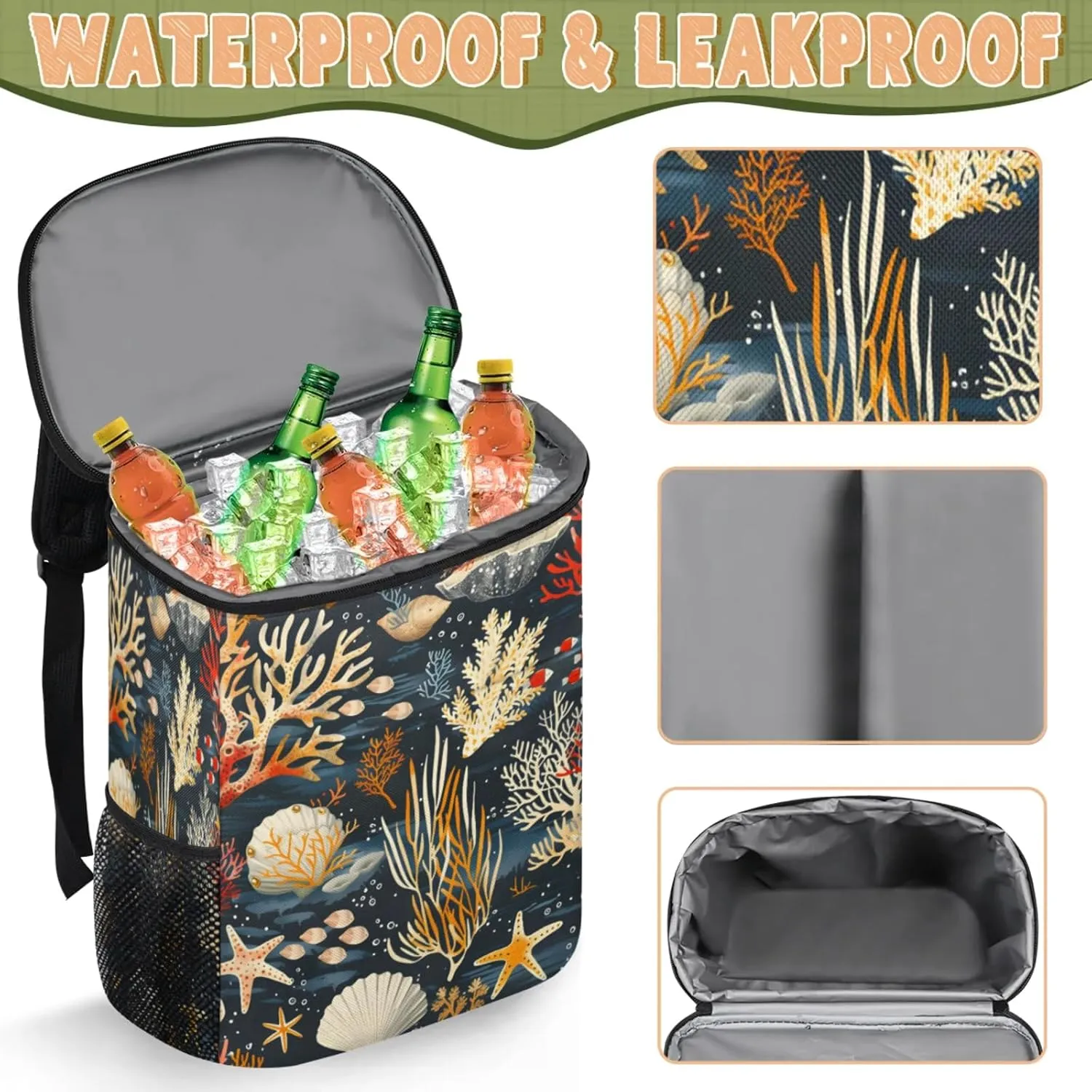 Large Insulated Cooler Backpack, Leak Proof Backpack 30 Cans, Cooler Bag for 12h Hot/Cold Retention