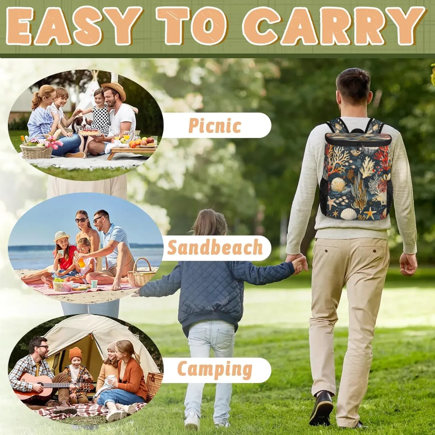 Large Insulated Cooler Backpack, Leak Proof Backpack 30 Cans, Cooler Bag for 12h Hot/Cold Retention