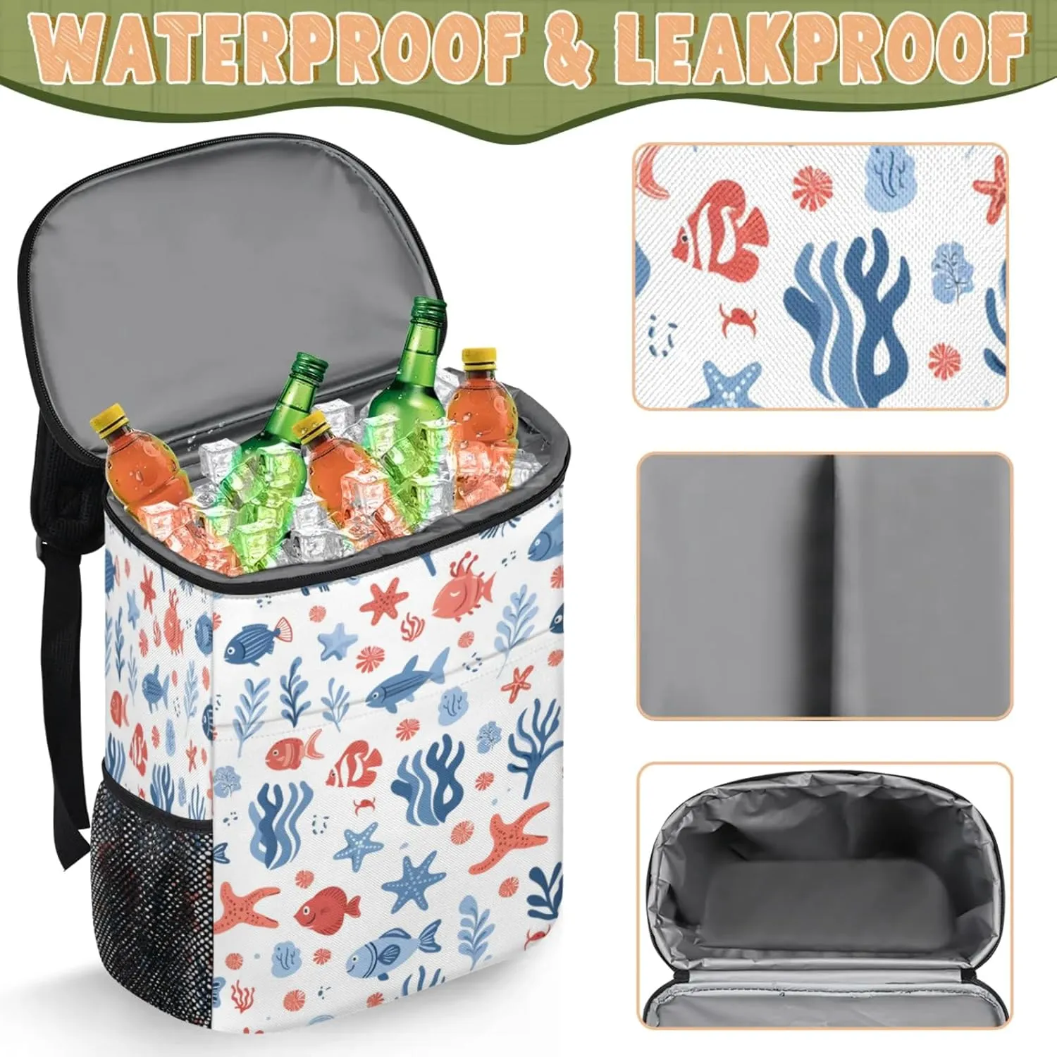 Large Insulated Cooler Backpack, Leak Proof Backpack 30 Cans, Cooler Bag for 12h Hot/Cold Retention