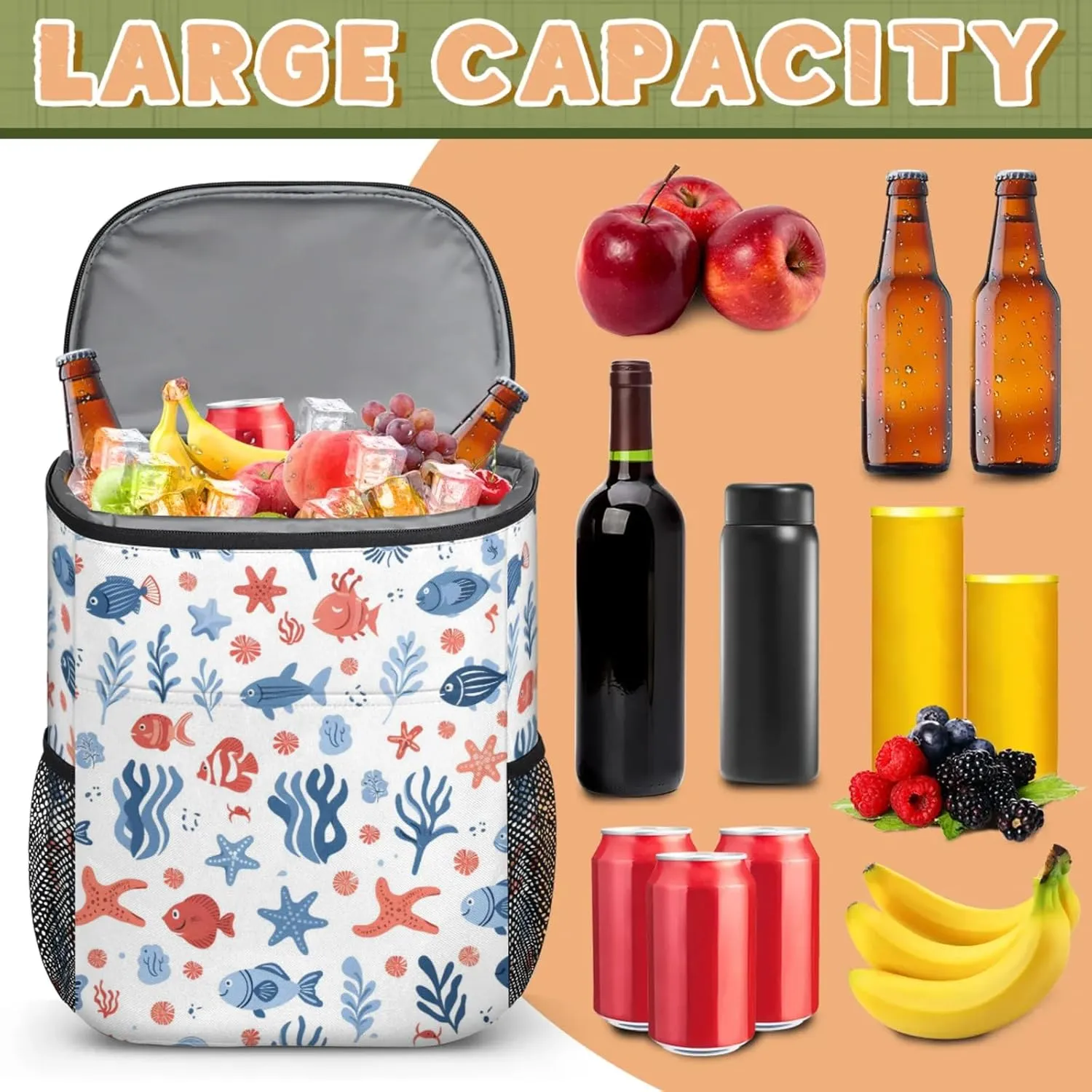 Large Insulated Cooler Backpack, Leak Proof Backpack 30 Cans, Cooler Bag for 12h Hot/Cold Retention