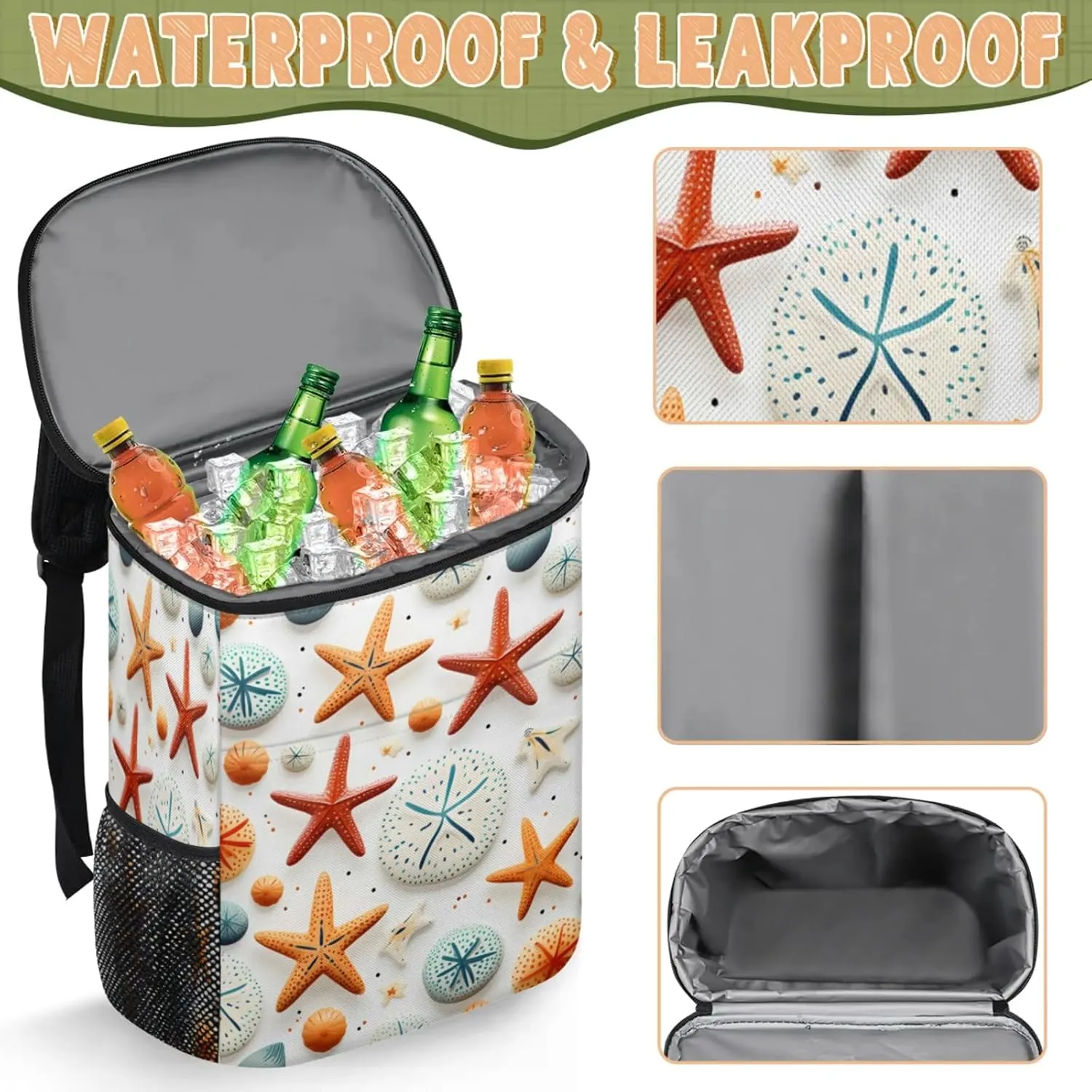 Large Insulated Cooler Backpack, Leak Proof Backpack 30 Cans, Cooler Bag for 12h Hot/Cold Retention