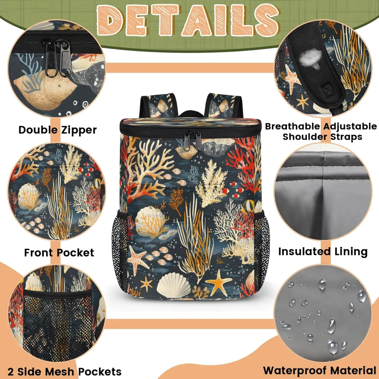 Large Insulated Cooler Backpack, Leak Proof Backpack 30 Cans, Cooler Bag for 12h Hot/Cold Retention